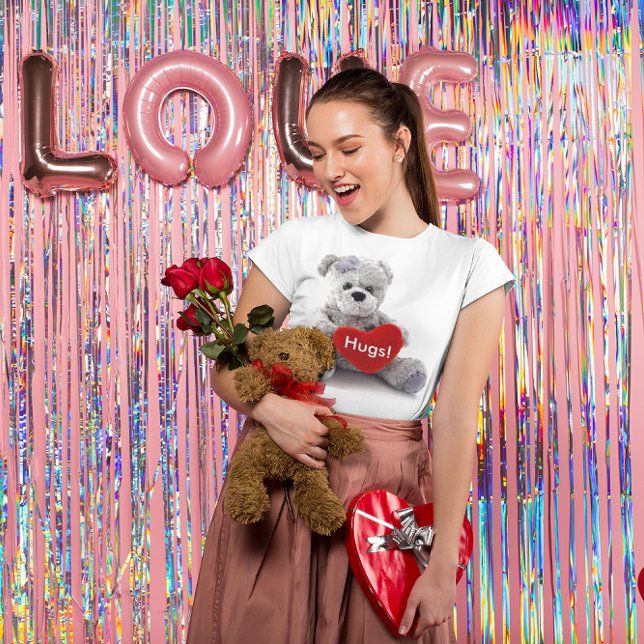 T-shirts Urso cinza Com Coração (Teddy Bear Hugs Women's T-Shirt)