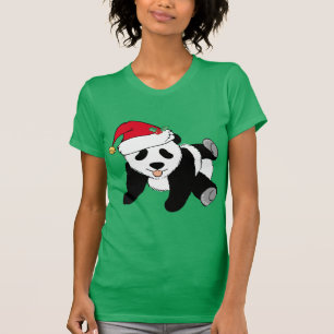 T-shirts Urso de panda do Natal no chapéu do papai noel