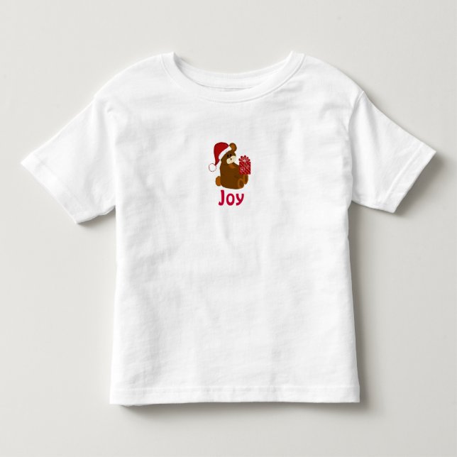 T-shirts Urso de Pelúcia com Presente de Feriado - Alegria (Frente)