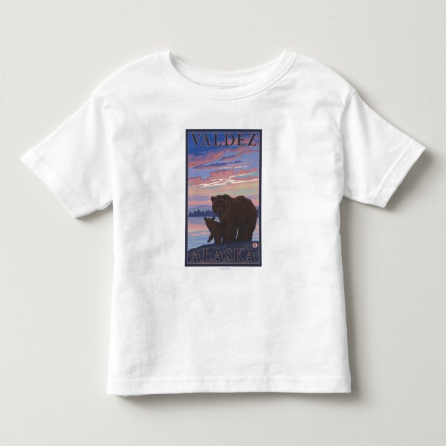 T-shirts Urso e Cub - Valdez, Alaska (Frente)