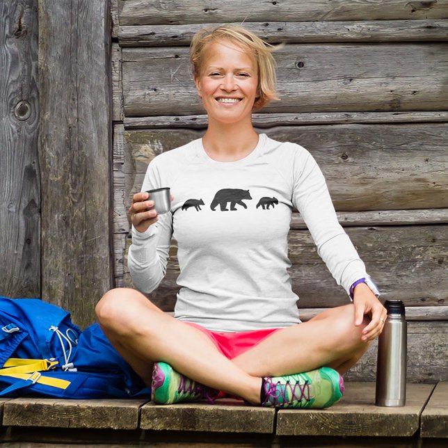 T-shirts Urso Negro Mama com Silhuettes Cubs (Criador carregado)