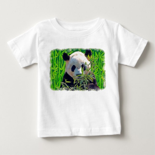 T-shirts Urso Panda Fofo com Folhas de Bambu Saborosas (Frente)