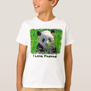 T-shirts Urso Panda Fofo com Folhas de Bambu Saborosas