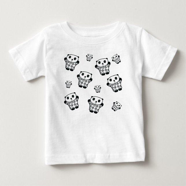 T-shirts Urso Panda Preto E Branco Moderno Simples  (Frente)