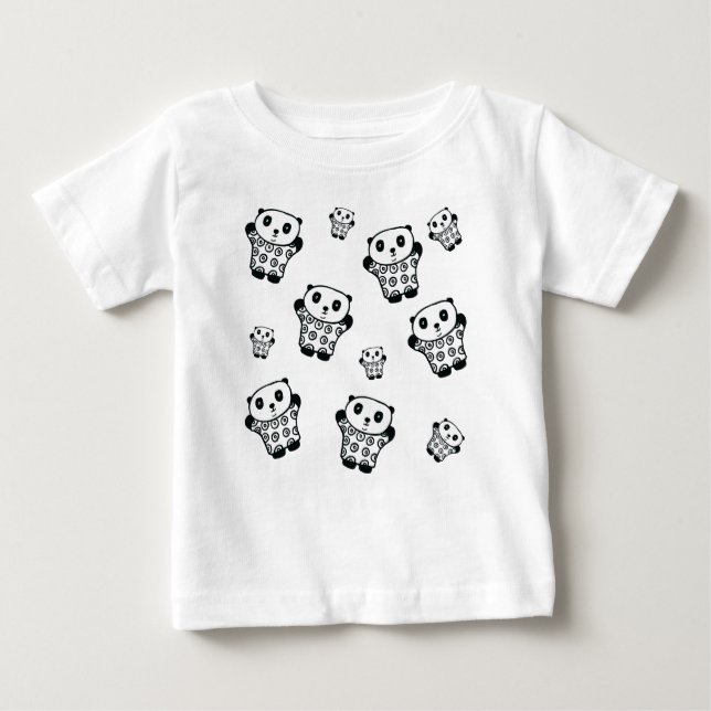T-shirts Urso Panda Preto E Branco Simples Moderno  (Frente)