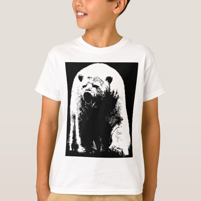 T-shirts Urso Polar Pop de Arte Preta e Branca (Frente)
