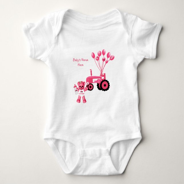 T-shirts Urso Rosa Bebê e Camisa-Trator Rosa (Frente)