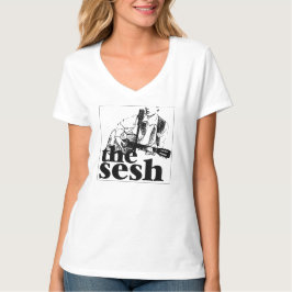 T-shirts "V-pescoço do branco do logotipo do sesh" da