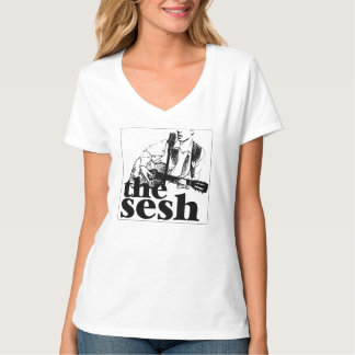 T-shirts "V-pescoço do branco do logotipo do sesh" da