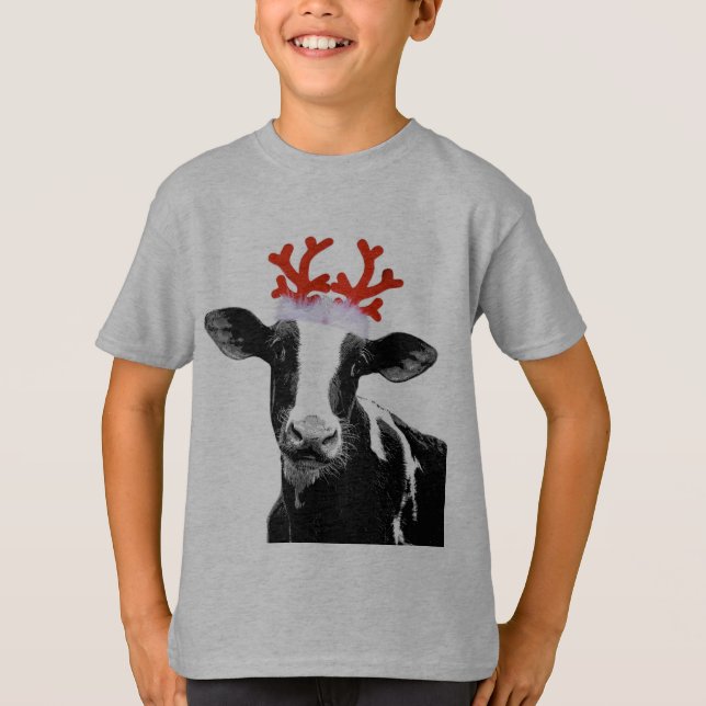 T-shirts Vaca com Rebelde Antlers (Frente)