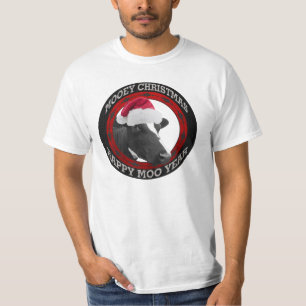 T-shirts Vaca feliz do chapéu do papai noel do ano do MOO
