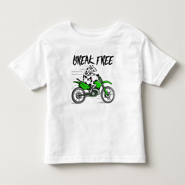 T-shirts Vaca montando uma motocicleta verde (Frente)