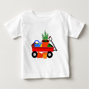 T-shirts Vagão vermelho com plantas & ferramentas de jardi