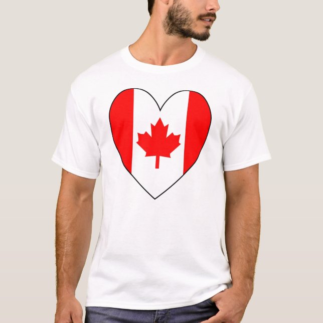 T-shirts Valentine com Bandeira Canadense em Forma de Coraç (Frente)