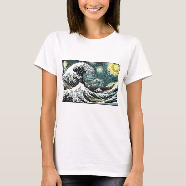T-shirts Van Gogh a noite estrelado - Hokusai a grande onda (Frente)