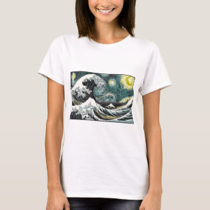 T-shirts Van Gogh a noite estrelado - Hokusai a grande onda