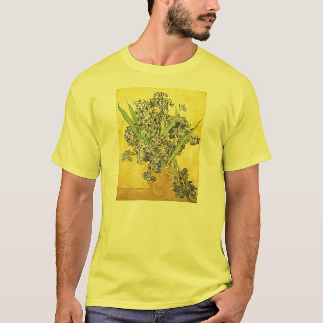T-shirts Van Gogh Ainda Vase, Irrises (F678) Belas Artes (Frente)