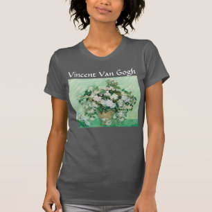 T-shirts Van Gogh Vase com Rosas Rosa Vintage Flores Arte