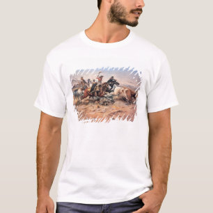 T-shirts Vaqueiros que roping um boi, 1897 (óleo em canvas