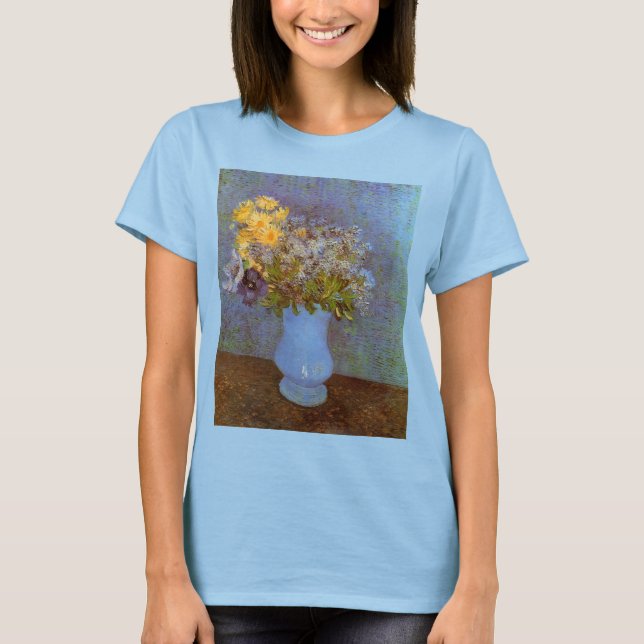 T-shirts Vaso com Lilases e Margaridas de Vincent van Gogh (Frente)