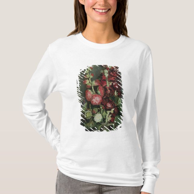 T-shirts Vaso dos Hollyhocks, 1886 de Vincent van Gogh | (Frente)