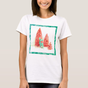 T-shirts Veado de Natal com Quadro Aqua