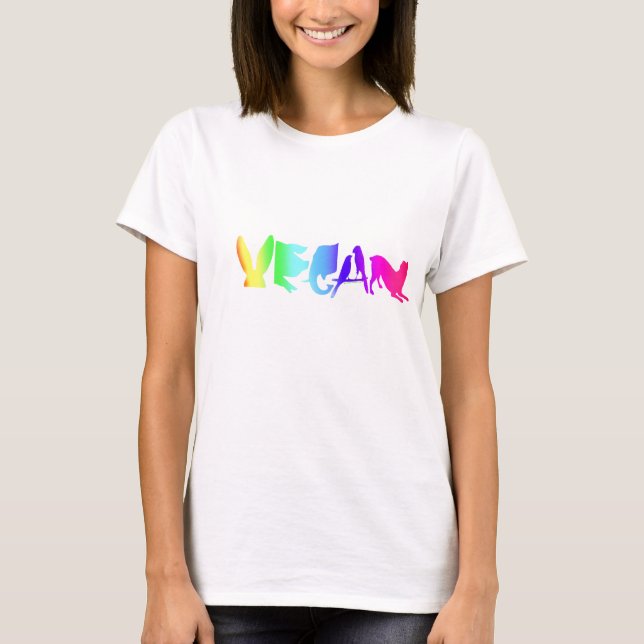 T-SHIRTS VEGAN SYMBOL RAINBOW SOBRE O TEMPO DAS MULHERES (Frente)