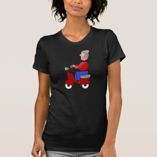 T-shirts Velho Divertido Andando de Lambreta Vermelha