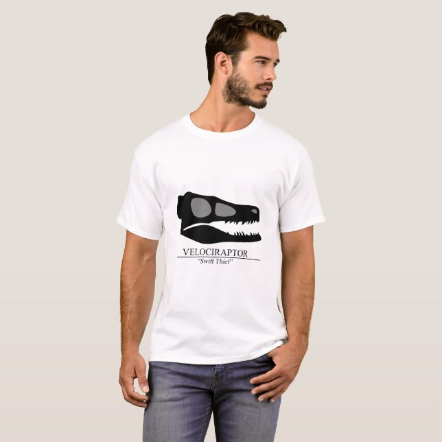 T-shirts Velociraptor Skull (Frente Completa)