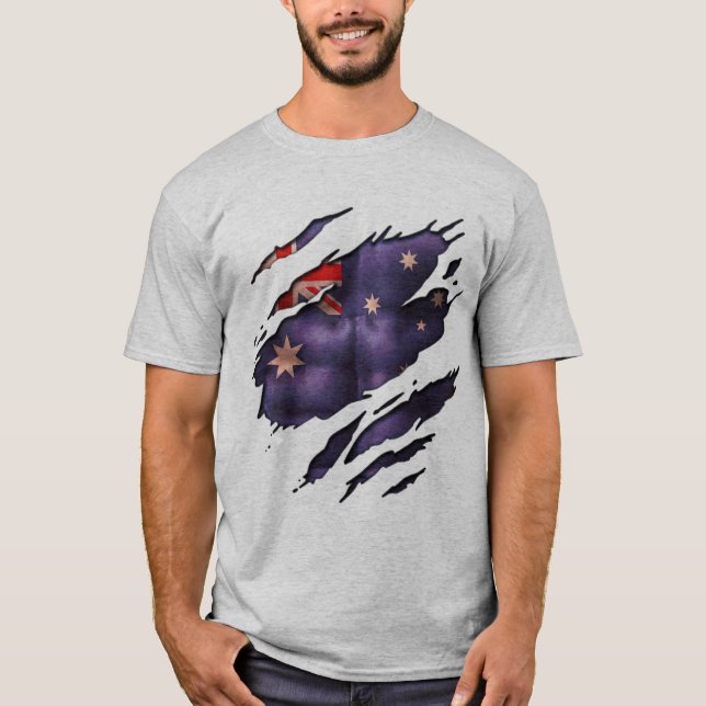 T-shirts Verdadeiras Cores Aussie Flag Tear (Frente)