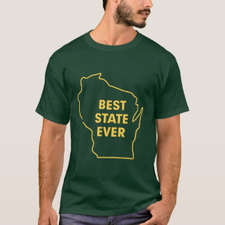 T-shirts Verde e ouro melhor estado de Wisconsin do "nunca"
