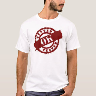 T-shirts vermelho aprovado testado selo