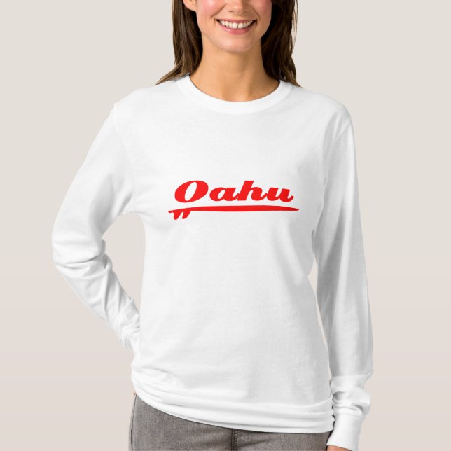 T-shirts Vermelho da prancha de Oahu (Frente)