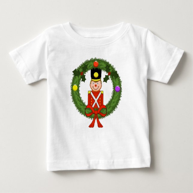 T-shirts Vestido de bebé soldado clássico de Natal com baba (Frente)