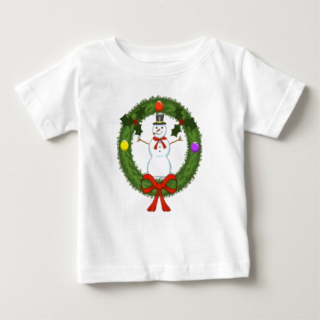T-shirts Vestido de criança com boneco de neve em grinalda (Frente)