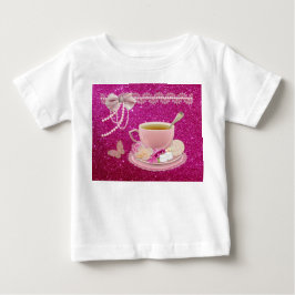 T-shirts Vestido Infantil com Babado e Brilho Rosa Quente p