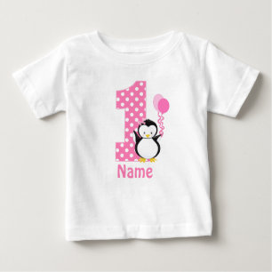 T-shirts Vestido personalizado pinguim do rosa da menina do