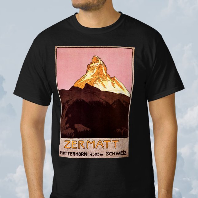 T-shirts Viagens vintage, Montanha Matterhorn, Suiça (Vintage Travel, Matterhorn Mountain, Switzerland T-Shirt)