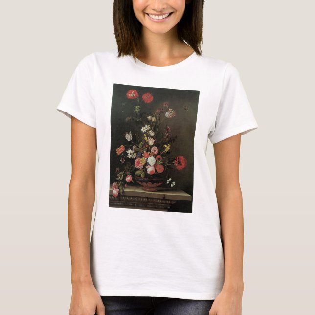 T-shirts Vida Morta Barroca Floral Flores Antigas em Vaso (Frente)