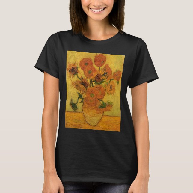 T-shirts Vincent van Gogh Ainda Vase com 15 Girassóis (Frente)