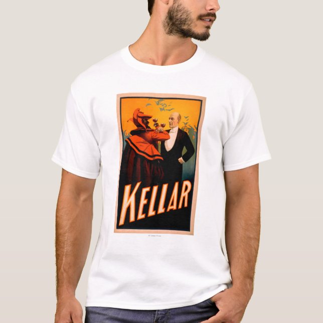 T-shirts Vinho do bebendo do mágico de Kellar com o diabo (Frente)