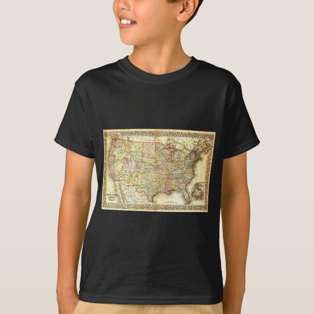 T-shirts Vintage Antigo mapa geral dos EUA (Frente)