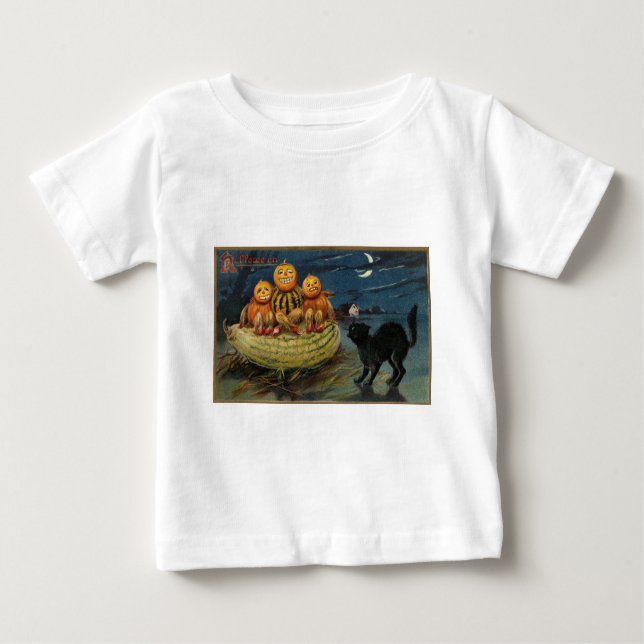 T-shirts Vintage Halloween Pumpkins Black Cat (Frente)