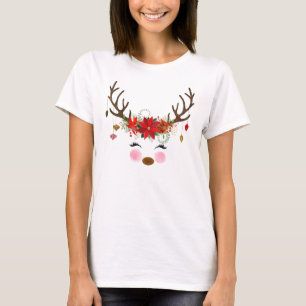 T-shirts Vintage Modern Floral Reindeer Holiday Whimsical
