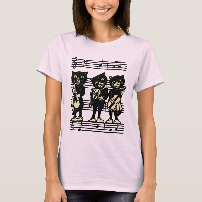 T-shirts Vintage Musical Black Cats (Frente)
