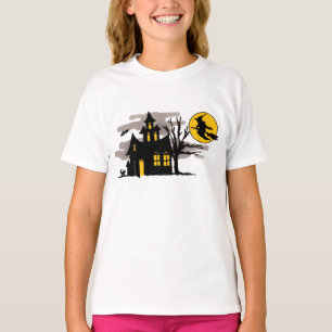 T-shirts Vintage o Dia das Bruxas que voa sobre a casa