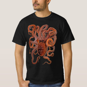 T-shirts Vintage Octopus Macropus, Animais Aquáticos Marinh