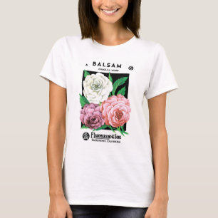 T-shirts Vintage Seed Packet Label Art, Flores de Camellia