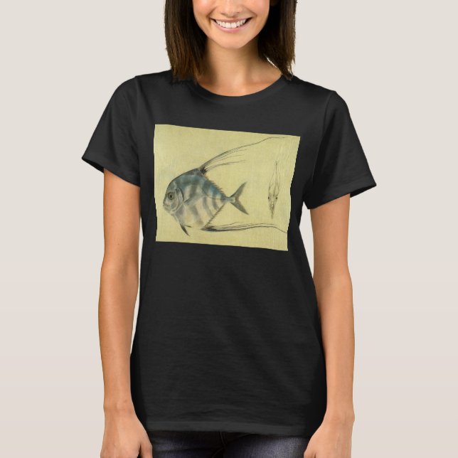 T-shirts Vintage Threadfin Trevally, Peixe Pompano Africano (Frente)