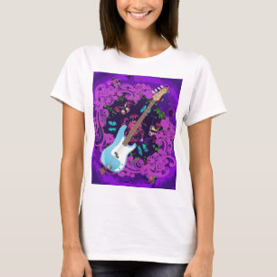 T-shirts Violão Floral Roxo Guitarra Novo Equilíbrio Superi